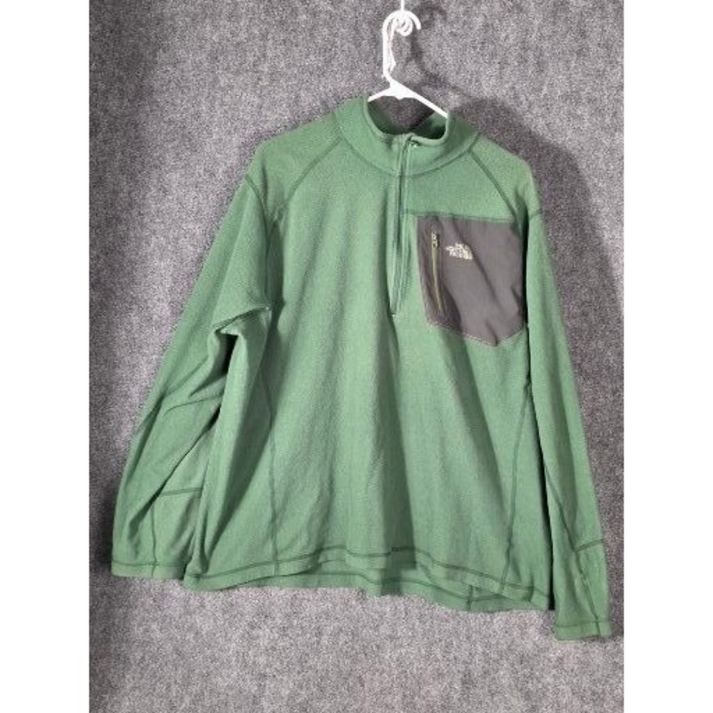 The North Face Fleece Pullover Mens XL Green 1/4 Zip Chest Pocket TKA Sweater
